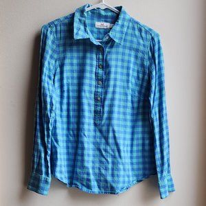 Vineyard Vines Blue Checked Half-Button Down Blouse Size 2